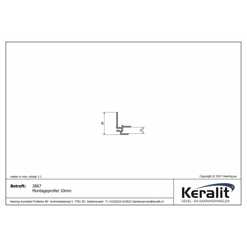 Keralit montageprofiel 10 mm Keralit montageprofiel 10 mm